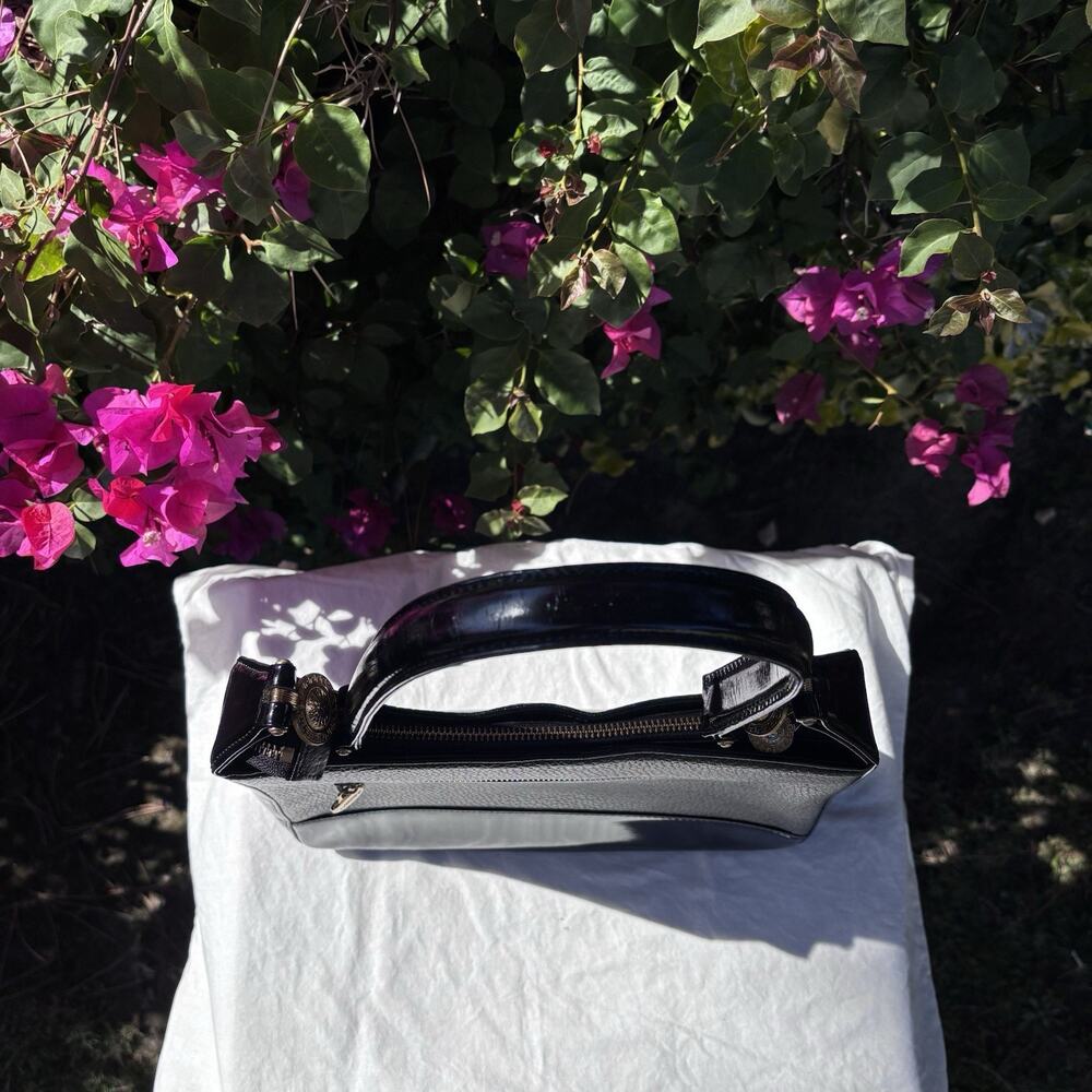 Gianni Versace Pebbled & Patent Leather Sun Shoulder Bag Black - Picture 9 of 15